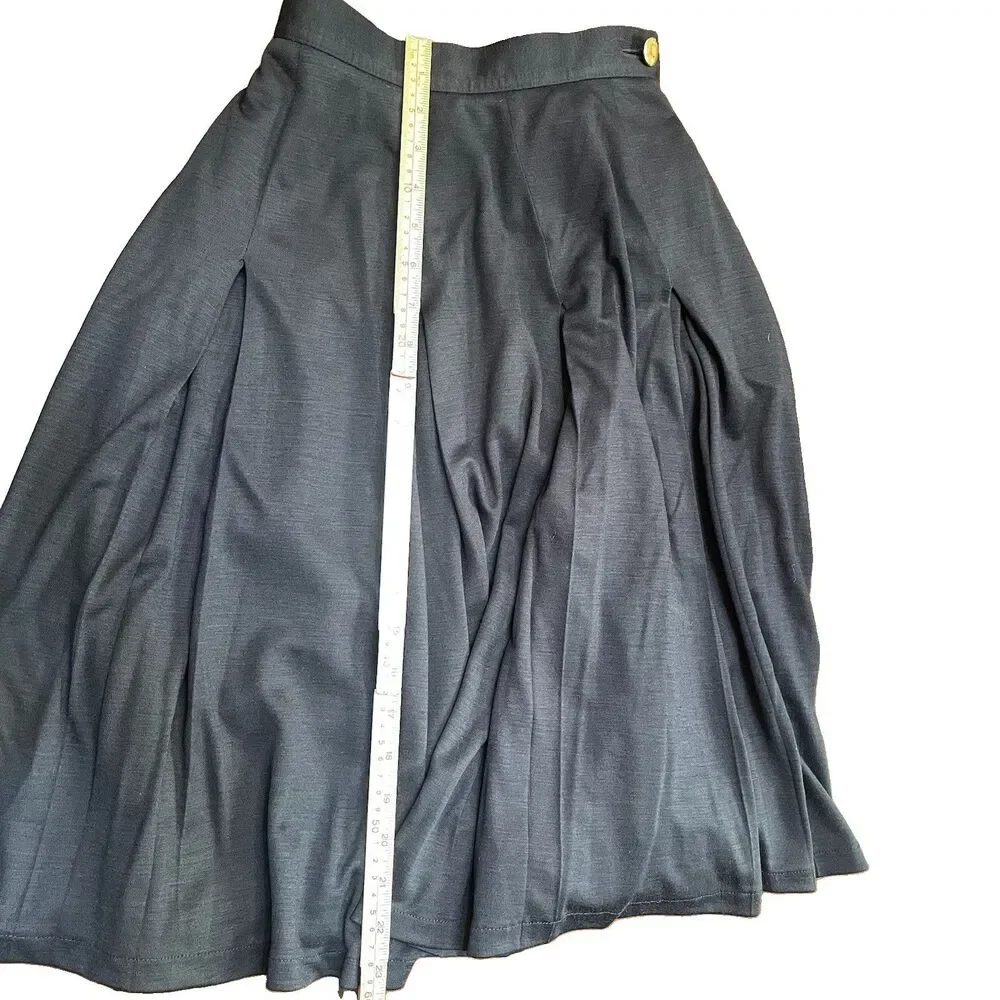 VTG JAEGER Navy Blue Pleated Midi Skirt Wool Blend Dark Academia Preppy Lady 6